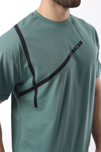 Yeşil Bisiklet Yaka Şerit Detaylı Pamuklu Erkek T-shirt E7033