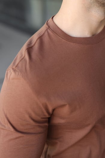 Kahverengi %100 Pamuklu Slim Fit Erkek Tişört E7187