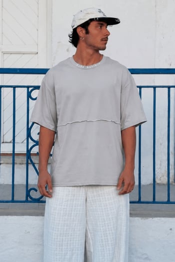 Madmext Gri Oversize Erkek Baskılı Tişört 5250