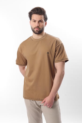 Kapuçino Nakış Detaylı Erkek T-shirt E7112