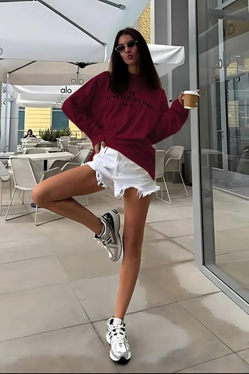 Bordo Baskılı Uzun Kollu Tişört Mg2451