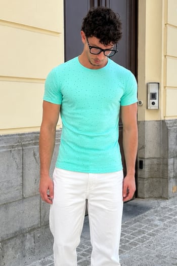 Madmext Men Ripped Turquoise T-shirt 2883