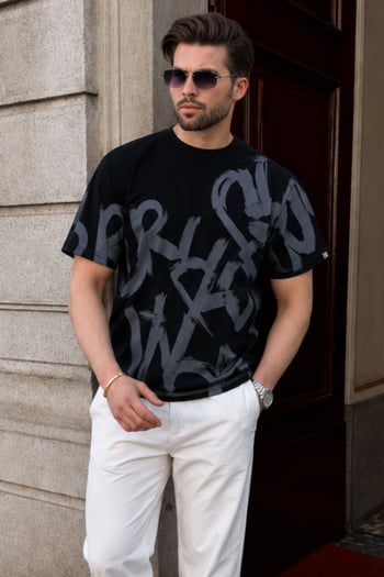 Madmext Men Designed Black T-shirt 5811