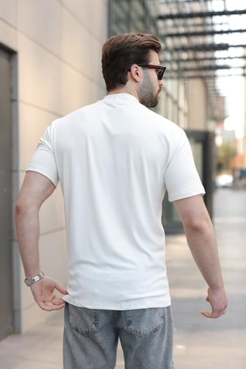 Ekru Bisiklet Yaka Basic Erkek T-shirt E7113