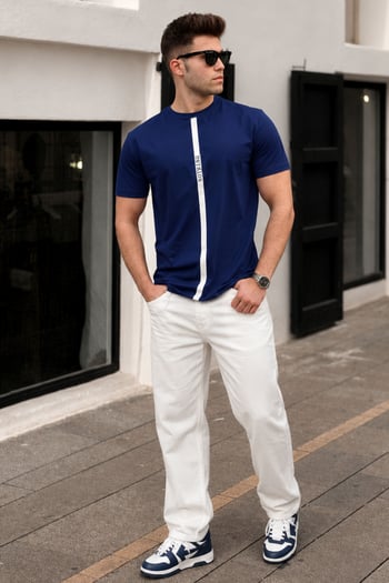 Madmext Baskılı Lacivert T-Shirt 5378