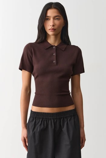 Kahverengi Slim Fit Polo Yaka Triko Tişört MG2805