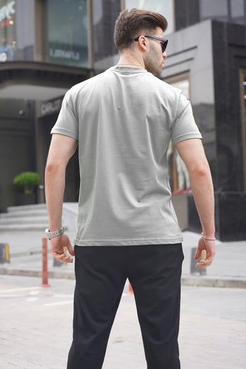 Boyalı Gri Regular Fit Basic Erkek Tişört 6131