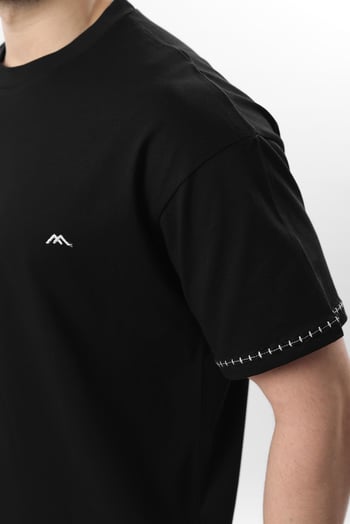 Siyah Nakış Detaylı Erkek T-shirt E7112