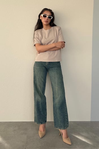 Camel %100 Pamuk Vatkalı Oversize Kadın T-shirt Mg2442