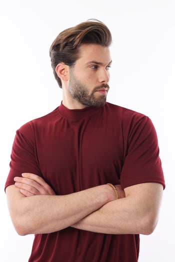 Bordo Bisiklet Yaka Basic Erkek T-shirt E7113