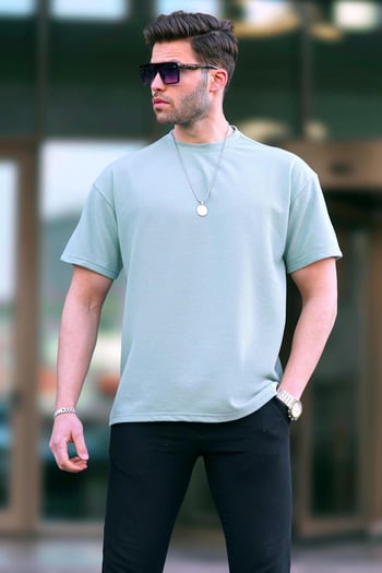 Çağla Yeşili Basic Oversize Erkek Tişört 7010