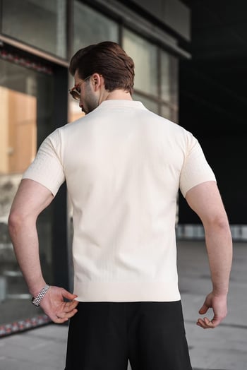 Taş Rengi Slim Fit Polo Yaka Triko Erkek Tişört E7472