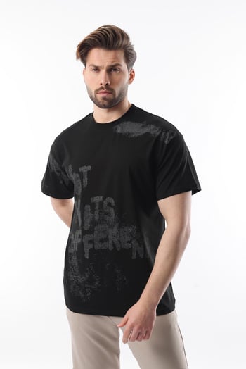 Siyah Baskılı Erkek T-shirt E7115