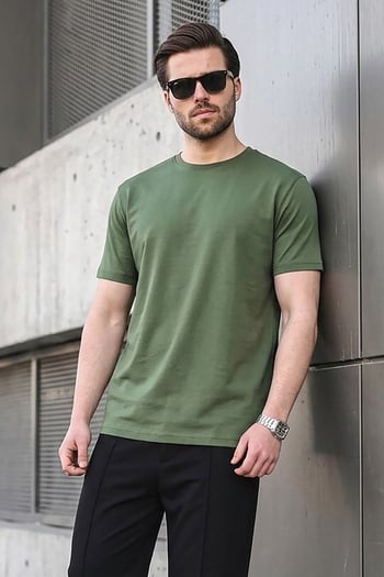Haki Yeşili Regular Fit Basic Erkek Tişört 6131
