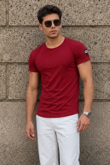 Madmext Men Ripped Maroon T-shirt 2883