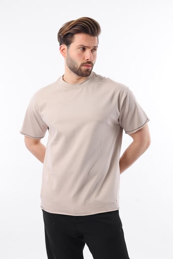  Madmext Bej Bisiklet Yaka Basic Erkek Tişört E7105
