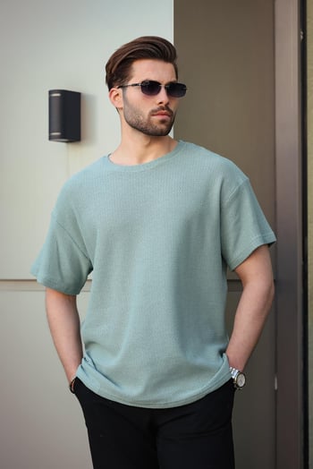Madmext Mint Yeşili Bisiklet Yaka Oversize Erkek T-shirt E7134