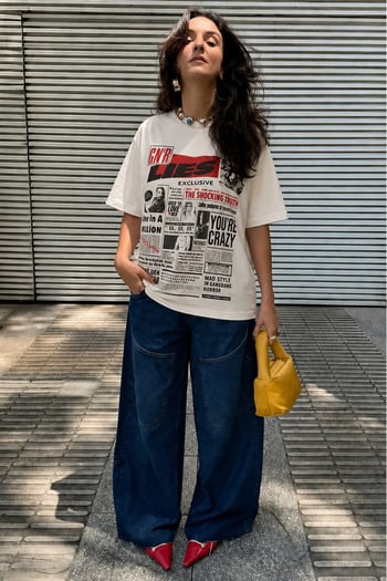 Women Printed Beige Over Fit T-Shirt MG1506
