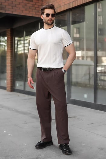 Beyaz Bisiklet Yaka Regular Fit Triko Erkek Tişört E7487