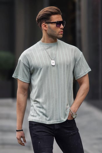 Mint Yeşili  Oversize Bisiklet Yaka Erkek Tişört 6179