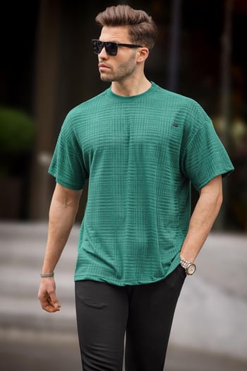 Yeşil  Oversize Bisiklet Yaka Erkek Tişört 6191