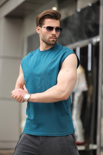 Petrol Mavisi Kolsuz %100 Pamuklu Basic Erkek T-shirt E7137
