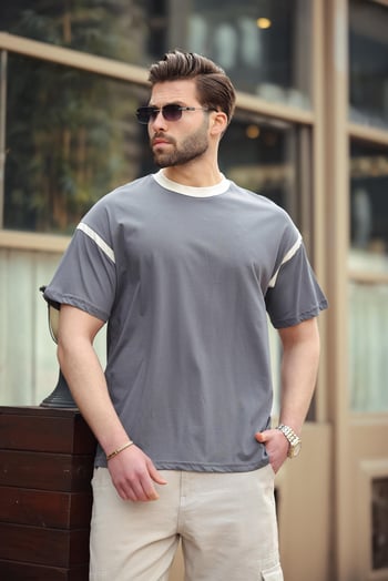 Madmext Füme Bisiklet Yaka Regular Fit Erkek T-shirt E7126