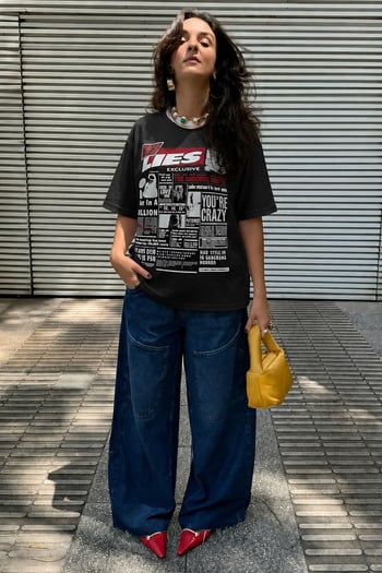 Women Printed Black Over Fit T-Shirt MG1506