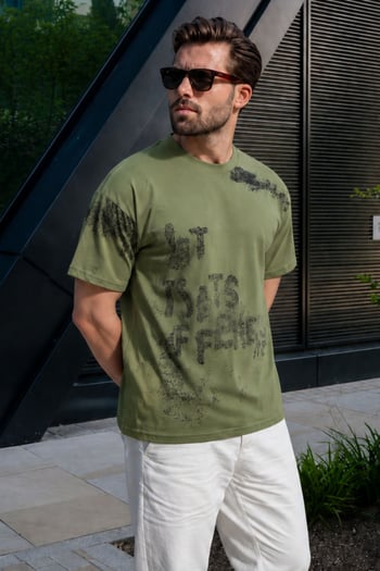 Haki Baskılı Erkek T-shirt E7115