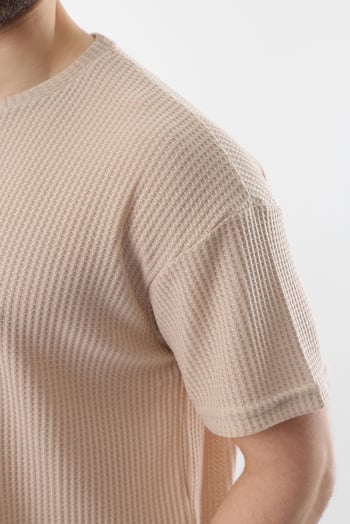 Bej Bisiklet Yaka Erkek T-shirt E7127