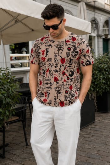 Madmext Baskılı Camel Erkek Tişört 4625