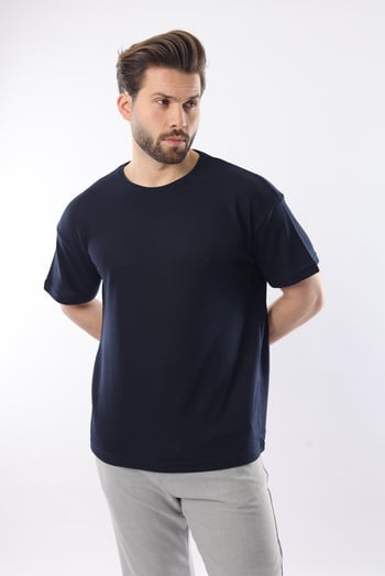 Lacivert Bisiklet Yaka Erkek T-shirt E7128