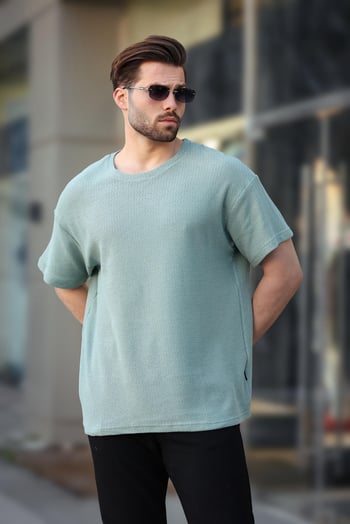 Madmext Mint Yeşili Bisiklet Yaka Oversize Erkek T-shirt E7134
