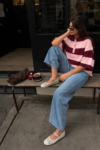 Bordo Çizgili  Polo Yaka Basic Kadın Tişört MG2833