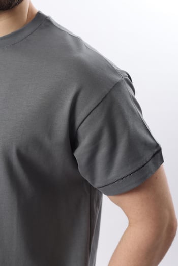 Füme Bisiklet Yaka Çoban Dikişli Overfit Erkek T-shirt E7103