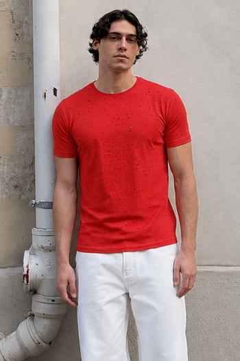 Madmext Men Ripped TOrange T-shirt 2883