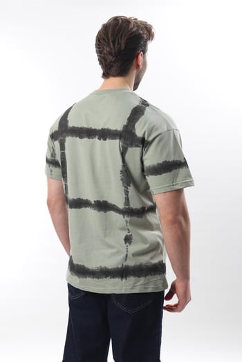 Mint Yeşili Bisiklet Yaka Baskılı Basic Erkek T-shirt E7109