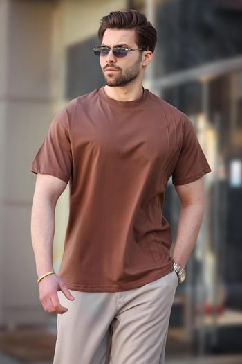 Madmext Kahverengi OverFit Erkek T-shirt E7130