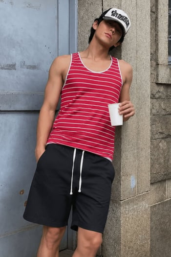 Madmext Men White Striped Red Vest 2571