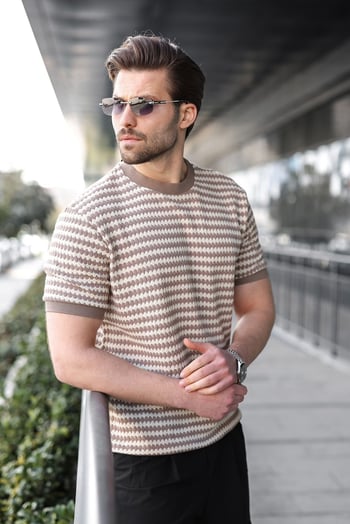 Kahverengi Regular Fit Bisiklet Yaka Erkek Tişört E7181