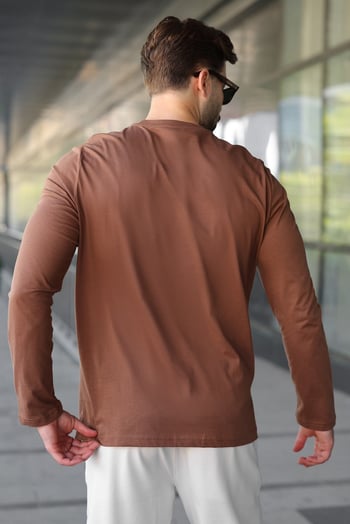 Kahverengi %100 Pamuklu Slim Fit Erkek Tişört E7187