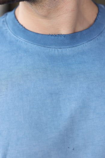 İndigo %100 Pamuklu Bisiklet Yaka Oversize Erkek Tişört E7177