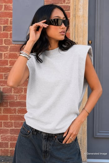 Mad Girls Gray Sleeveless T-Shirt MG900