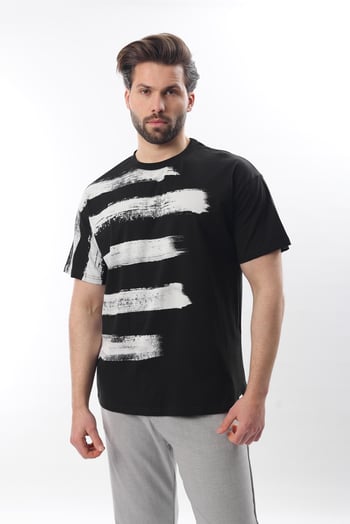 Siyah Baskılı Regular Fit Erkek T-shirt E7107