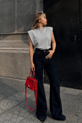 Mad Girls Gri Vatkalı Tişört MG900