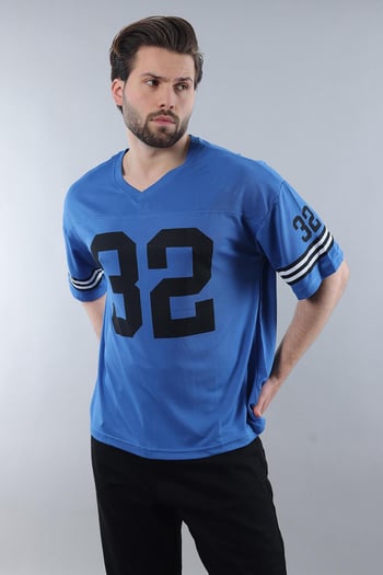 Saks Baskılı V Yaka Erkek Tişört E5838