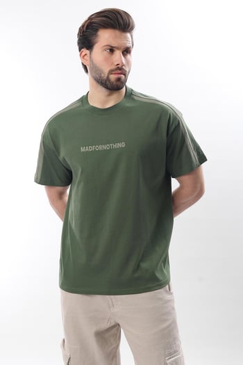 Haki Bisiklet Yaka Baskılı Erkek T-shirt E7110