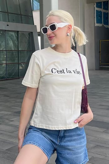 Siyah Bisiklet Yaka Pamuklu Kısa Kollu Kadın T-Shirt MG2150