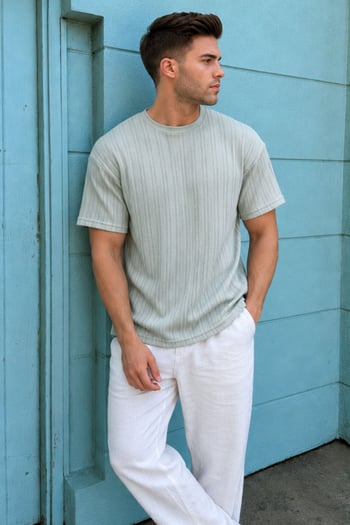 Mint Yeşili  Oversize Bisiklet Yaka Erkek Tişört 6179
