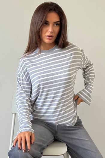 Grimelanj Bisiklet Yaka Çizgili Uzun Kollu Tişört MG2362